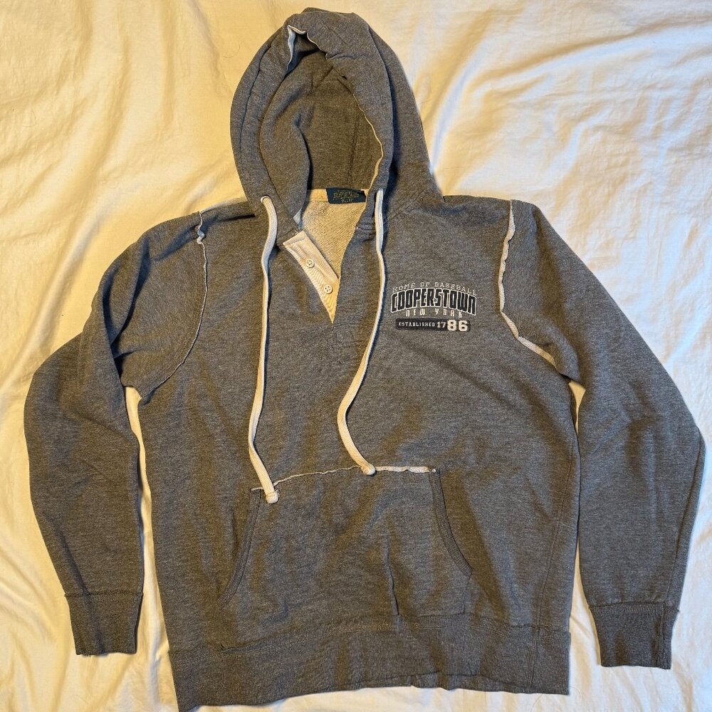 MV Sport Women's Grey Distressed Cooperstown Hoodie M